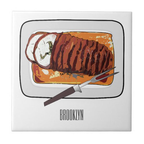 Roast turkey breast cartoon illustration ceramic tile