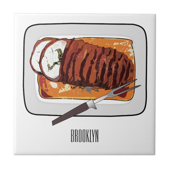Roast turkey breast cartoon illustration ceramic tile (Front)