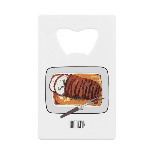 Roast turkey breast cartoon illustration  credit card bottle opener (Front)