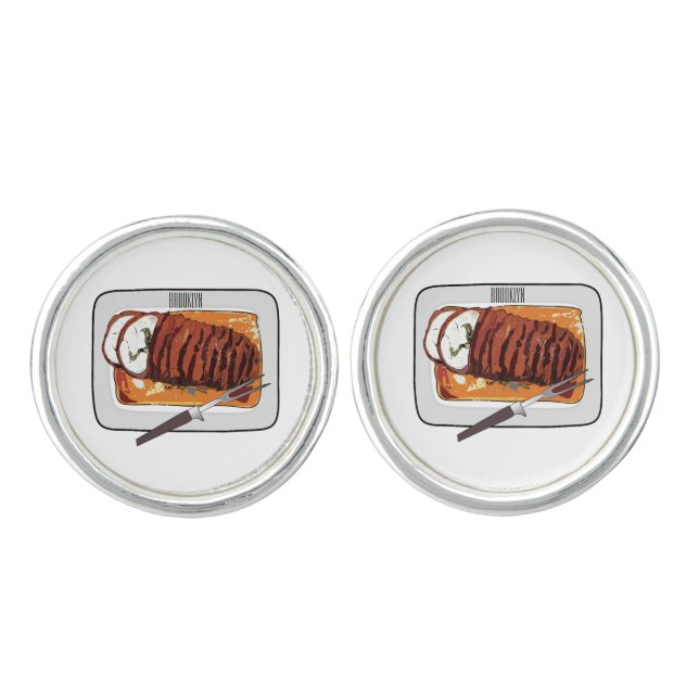Roast turkey breast cartoon illustration  cufflinks (Front)
