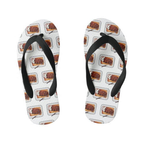 Roast turkey breast cartoon illustration  kids flip flops