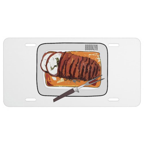 Roast turkey breast cartoon illustration license plate