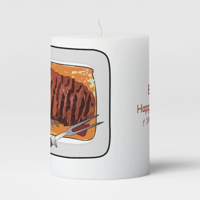 Roast turkey breast cartoon illustration pillar candle (Front)