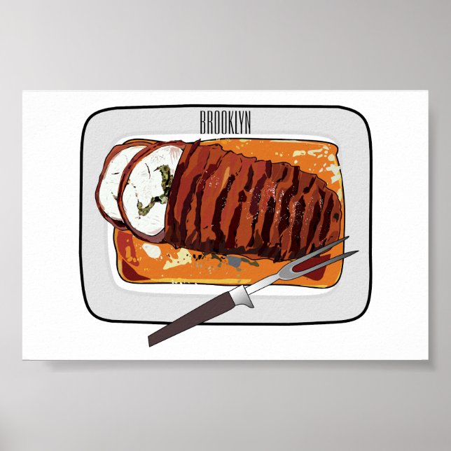 Roast turkey breast cartoon illustration poster (Front)