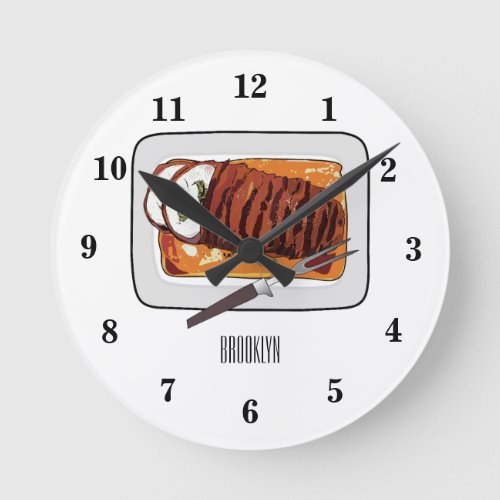 Roast turkey breast cartoon illustration round clock