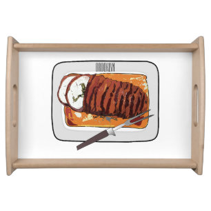Roast turkey breast cartoon illustration serving tray