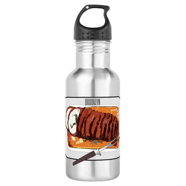 Roast turkey breast cartoon illustration stainless steel water bottle (Front)