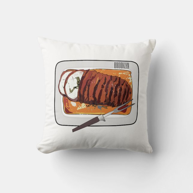 Roast turkey breast cartoon illustration throw pillow (Front)