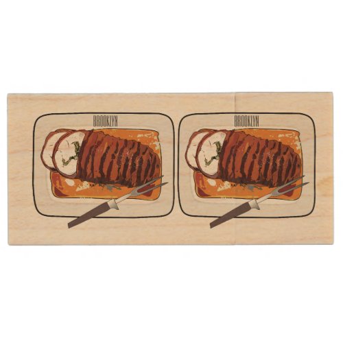 Roast turkey breast cartoon illustration wood flash drive