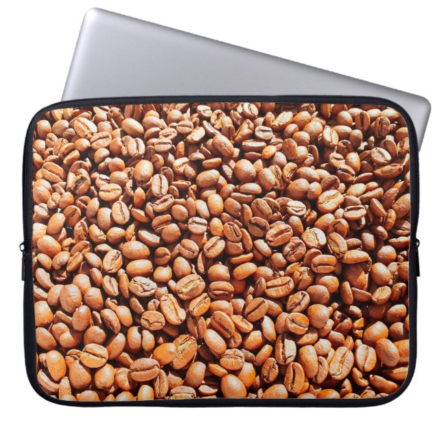roasted aromatic coffee beans in sunlight, coffee  laptop sleeve (Front)