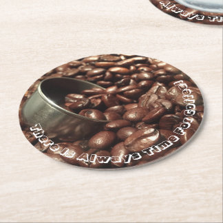 Roasted Coffee Beans Silver Scoop Photo Custom Round Paper Coaster