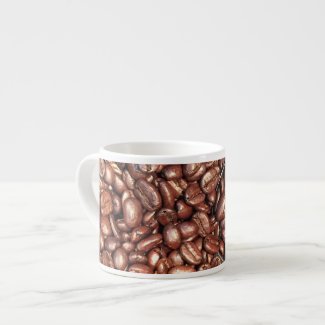 Roasted Coffee Beans with Silver Scoop Photograph Espresso Cup