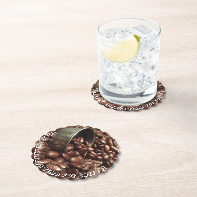 Roasted Coffee Beans With Silver Scoop Photograph Paper Coaster (Insitu)