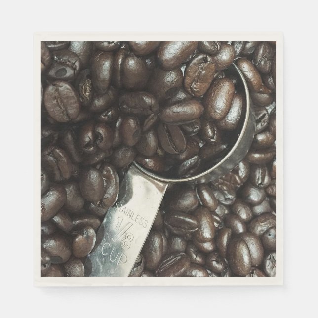 Roasted Coffee Beans With Silver Scoop Photograph Paper Napkins (Front)