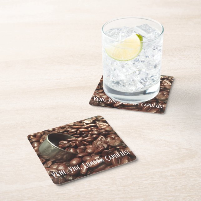 Roasted Coffee Beans With Silver Scoop Photograph Square Paper Coaster (Insitu)