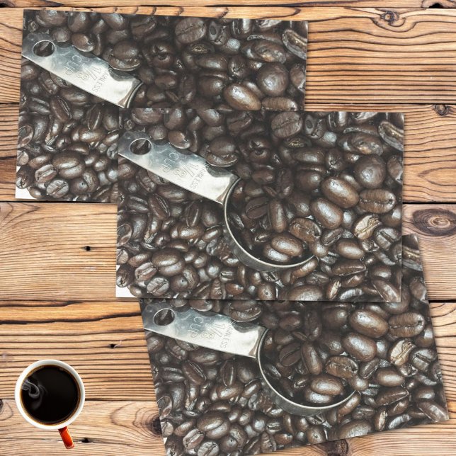 Roasted Coffee Beans With Silver Scoop Photograph Tissue Paper (coffee beans and scoop tissue paper)