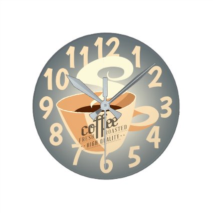 Roasted Coffee (blue/grey) Round Clock