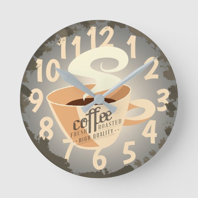 Roasted Coffee (grey) with faux rust frame Round Clock (Front)