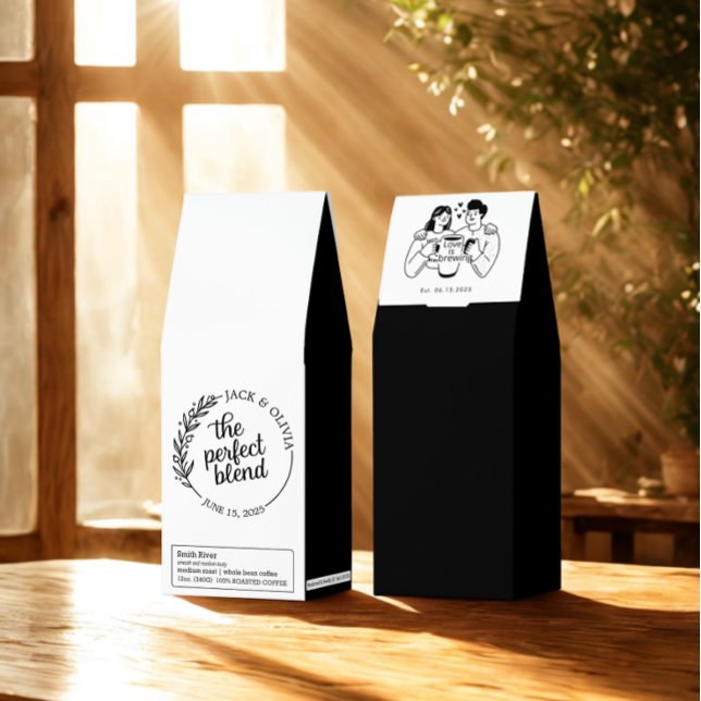 Roasted Coffee Of Modern Wedding Couple Name Date (Modern custom wedding couple name and date roasted coffee)