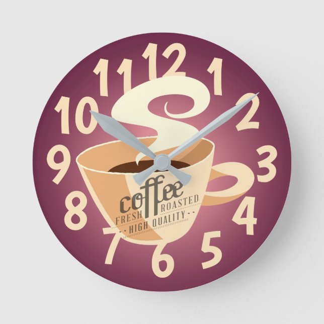 Roasted Coffee (Pink/Purple) Round Clock (Front)