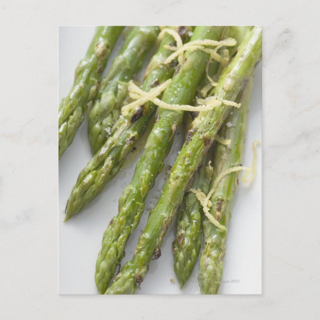 Roasted green asparagus with lemon zest, postcard (Front)