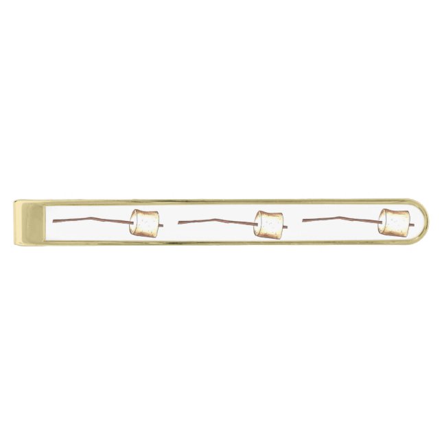 Roasted Toasted Marshmallow on Stick Camping Camp Gold Finish Tie Clip (Front)