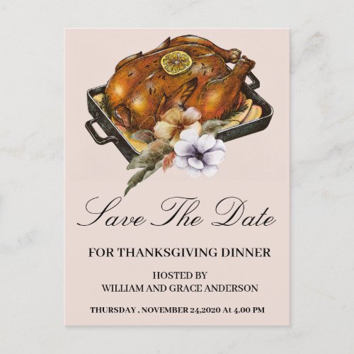 Roasted Turkey Floral Save the Date Thanksgiving Postcard