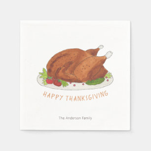 Roasted Turkey Happy Thanksgiving Paper Napkin