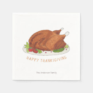 Roasted Turkey Happy Thanksgiving Paper Napkin