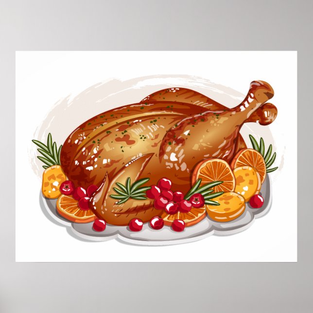 Roasted Turkey Platter Holiday Dinner Illustration Poster (Front)