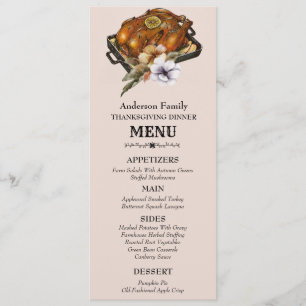 Roasted Turkey Watercolor Floral Thanksgiving Menu