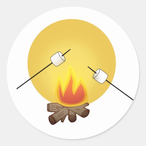 Roasting Marshmallows over Campfire Classic Round Sticker