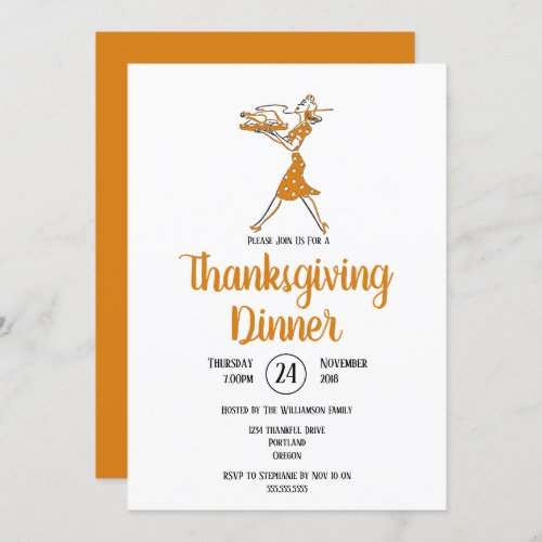 Roasting Turkey Retro Thanksgiving Dinner Invitation