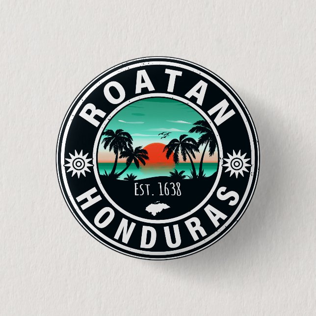 Roatán Honduras Island Retro Sunset Souvenirs 80s Button (Front)