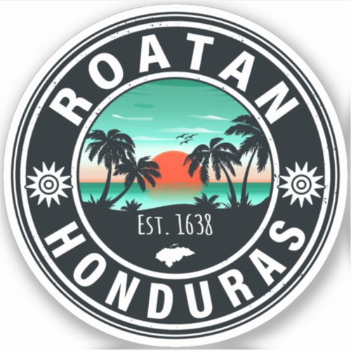 Roatn Honduras Island Retro Sunset Souvenirs 80s Sticker