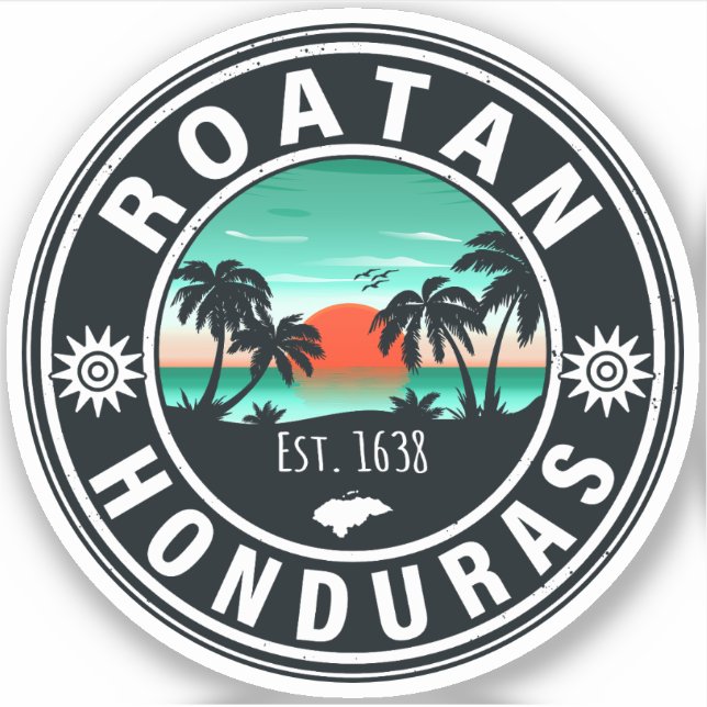 Roatán Honduras Island Retro Sunset Souvenirs 80s Sticker (Front)
