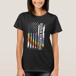 Roatan Honduras United States Distressed Rainbow w T-Shirt