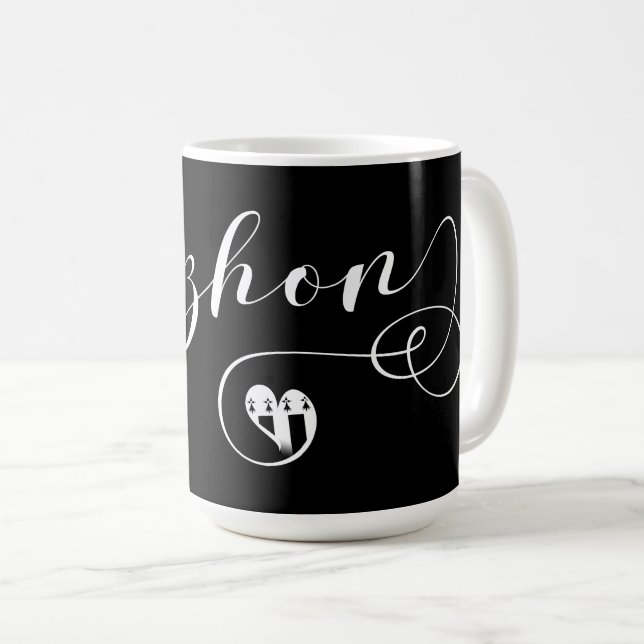 Roazhon, Rennes Flag in Heart, Brittany Coffee Mug (Front Right)