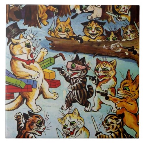 Robbers and Brigands by Louis Wain Ceramic Tile
