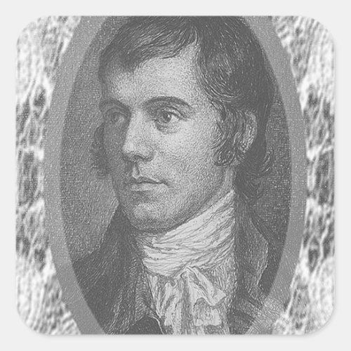 Robbie Burns Portrait Grey Square Sticker