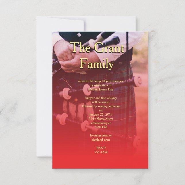 Robbie Burns Scotland Sentimental Party Invitation (Front)