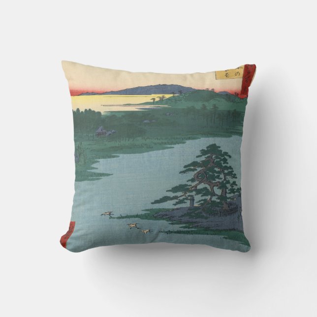 Robe-Hanging Pine Senzoku Pond Japanese Art Throw Pillow (Front)
