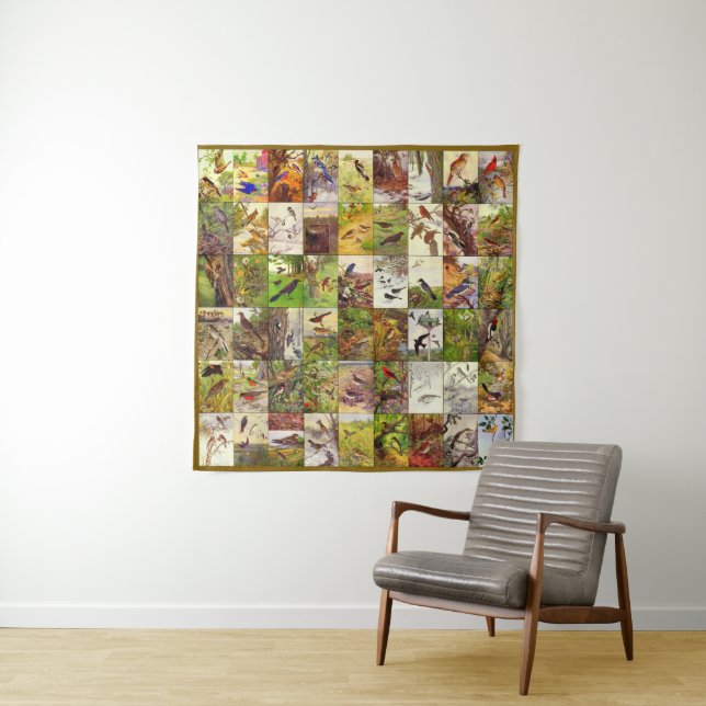 Robert Bruce Horsfall Square Birds Collage Tapestry (In Situ)