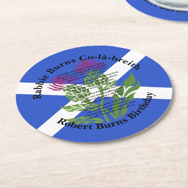 Robert Burns Birthday Poem Thistle Flag Round Paper Coaster (Angled)