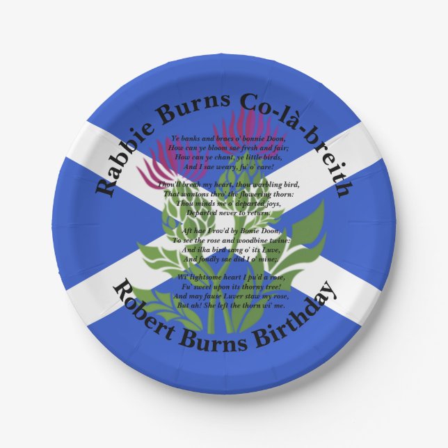 Robert Burns Birthday Poem Thistle Flag Small 7" Paper Plates (Front)
