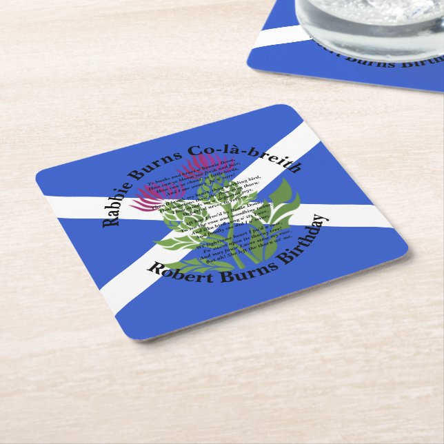 Robert Burns Birthday Poem Thistle Flag Square Paper Coaster (Angled)