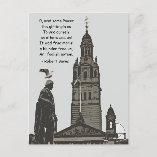 Robert Burns Ponders Glasgow City Chambers Postcard