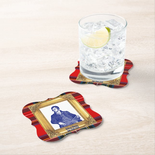 Robert Burns Royal Stewart Plaid Jan 25 Cocktail Paper Coaster (Insitu)