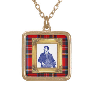 Robert Burns Royal Stewart Plaid Jan 25 Gold Plated Necklace