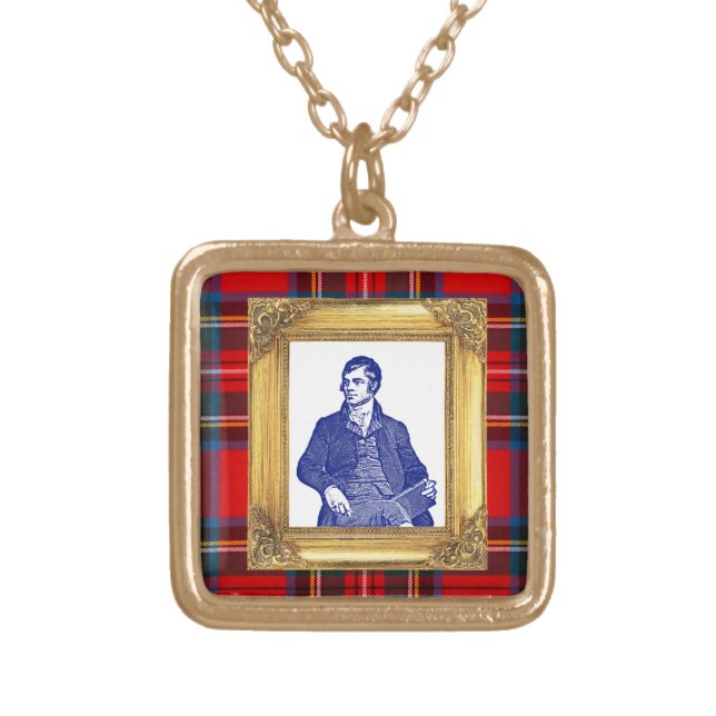 Robert Burns Royal Stewart Plaid Jan 25 Gold Plated Necklace (Front)